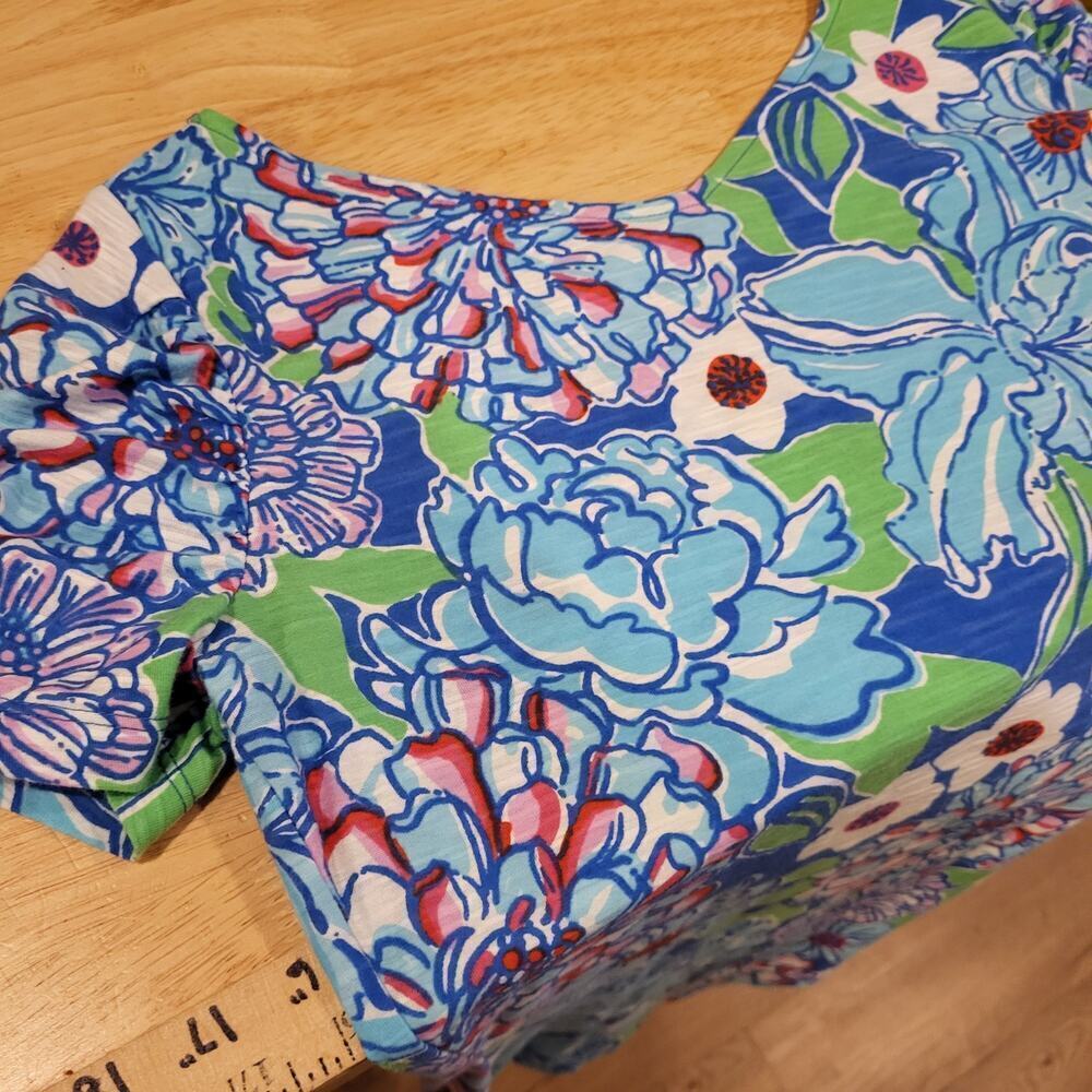 Lilly Pulitzer Blue & Green Short Sleeve V-Neck Gathered Sleeve T-shirt S - Picture 7 of 7